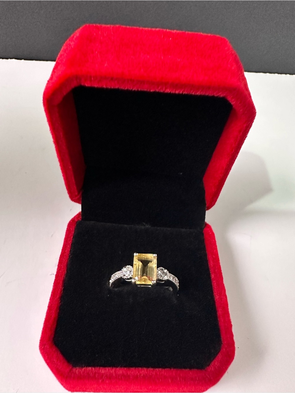 Vintage 1990s Sterling Silver Citrine Ring, Gemstone CZ Accents Size 6